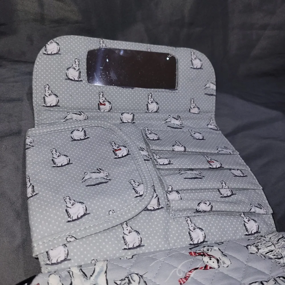 Vera Bradley Brush & Cosmetic Case Beary Merry NWT Travel Polar Bear Gray White